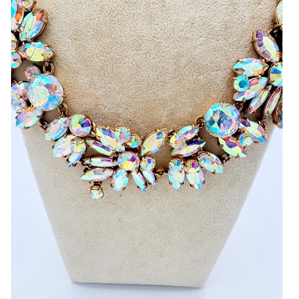 J.Crew Aurora Borealis Crystal Cluster Statement Necklace Gold Tone - Picture 8 of 10